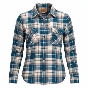 CE Schmidt Workwear Quilted Warm Shirt Jacket Womens Teal Plaid Cabincore